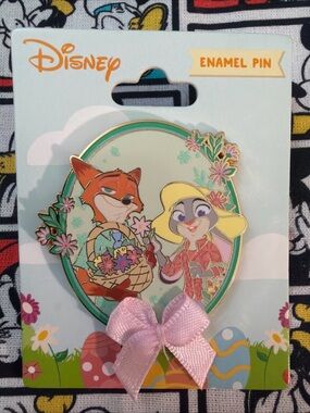 Disney Zootopia Judy & Nick Flower Bow Enamel Pin New